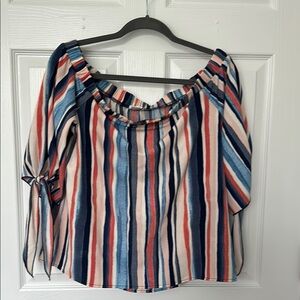 Bar III Multicolor Striped Off-Shoulder Blouse